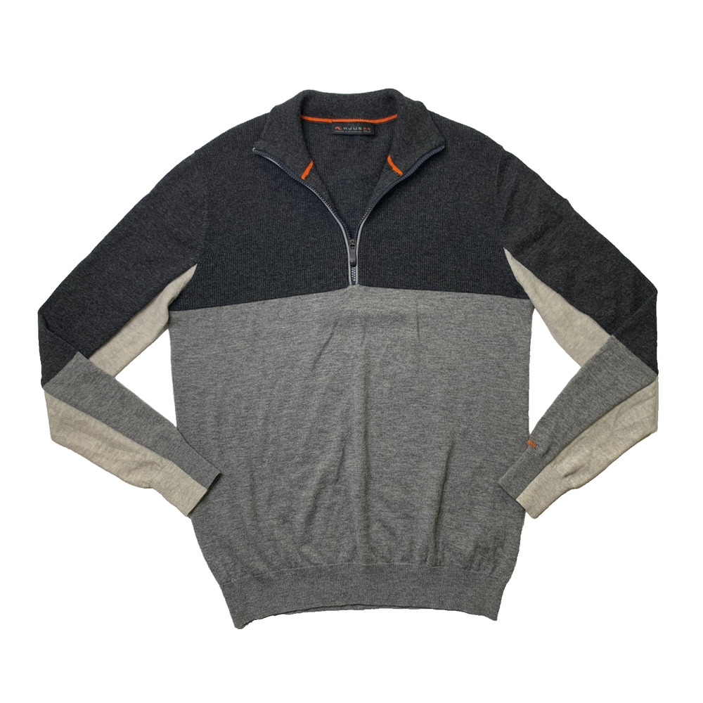 KJUS Sweater Mens EU 52 Black Gray Wool Purden Half Zip Knit Colorblock *READ